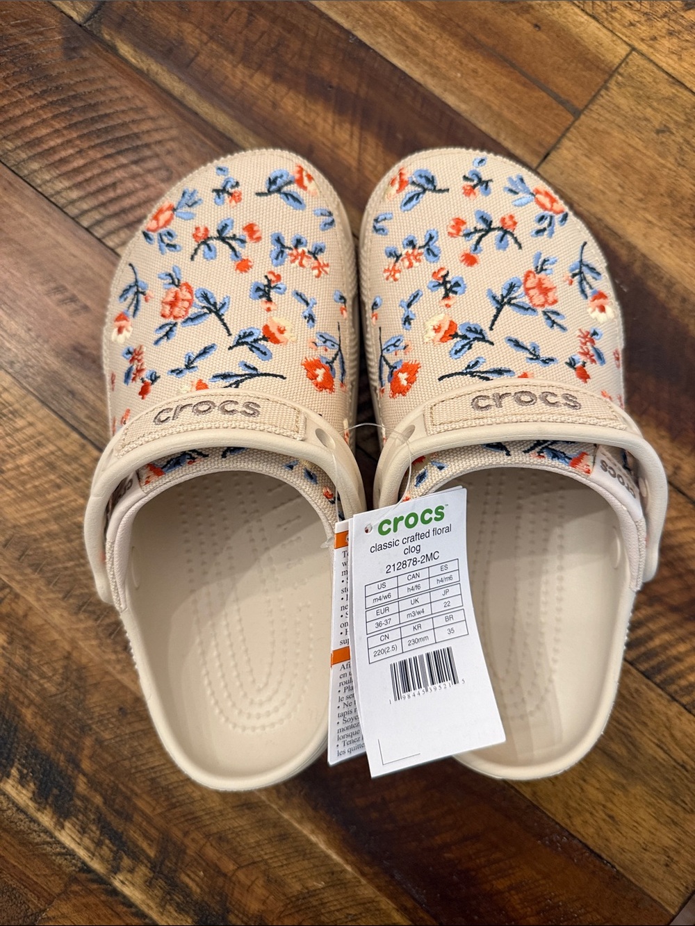 CROCS Floral Clog in Cream with Blue & Orange Flowers